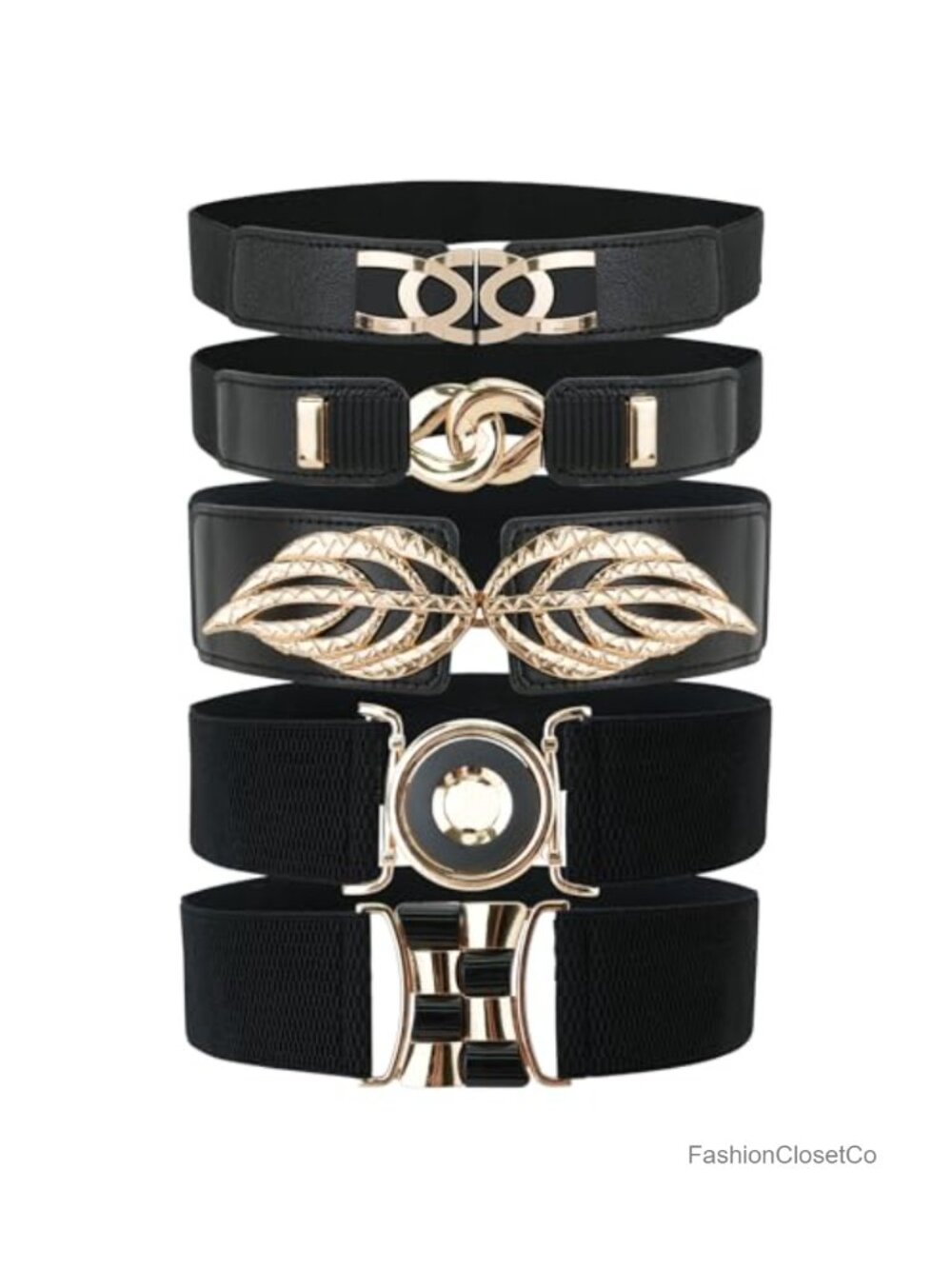 5 Pack Women's Stretchy PU Leather Wide Waist Belts with Metal Buckles, Vintage